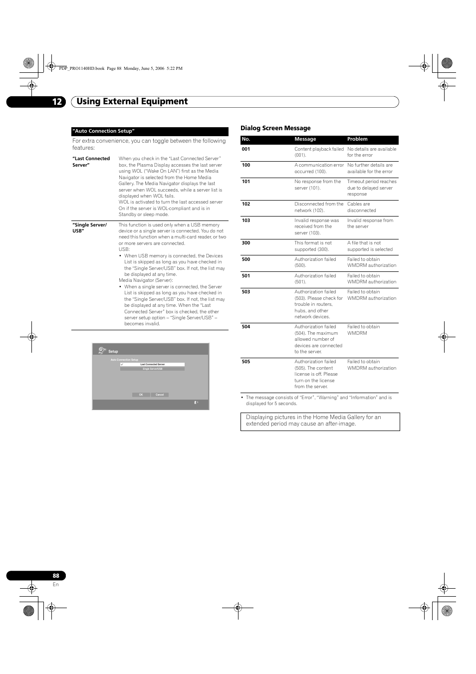 Using external equipment 12, Dialog screen message | Pioneer Elite PureVision PRO 1140HD User Manual | Page 88 / 118