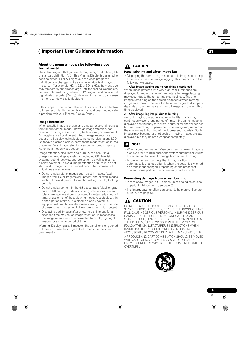 Important user guidance information 01 | Pioneer Elite PureVision PRO 1140HD User Manual | Page 9 / 118