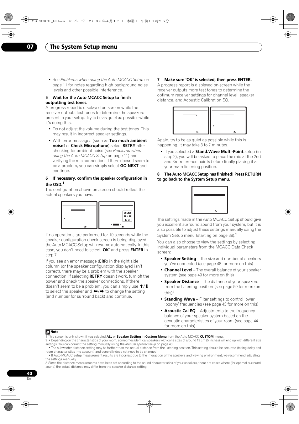 The system setup menu 07 | Pioneer VSX-9130TXH-K User Manual | Page 40 / 104