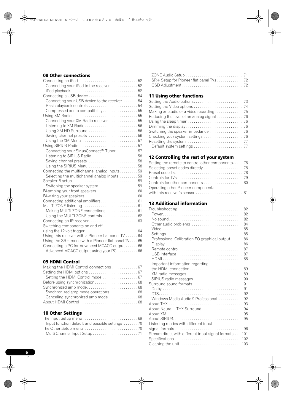 Pioneer VSX-9130TXH-K User Manual | Page 6 / 104