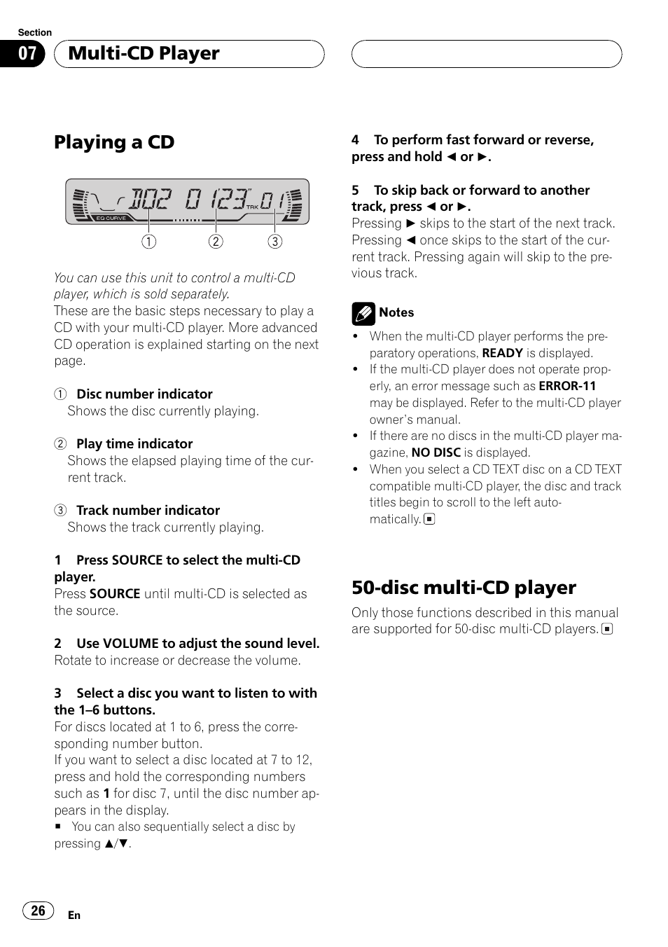 Playing a cd, Disc multi-cd player, Multi-cd player | Pioneer DEH-P4600MP User Manual | Page 26 / 140