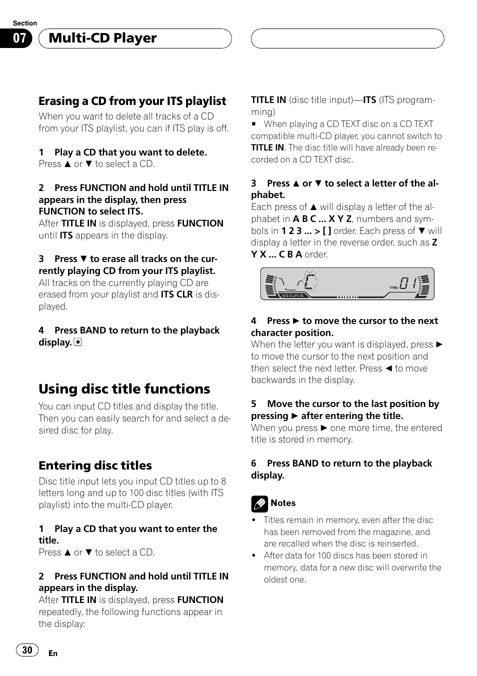 Erasing a cd from your its, Playlist 30, Using disc title functions 30 | Entering disc titles 30, Using disc title functions, Multi-cd player, Erasing a cd from your its playlist, Entering disc titles | Pioneer DEH-P4600MP User Manual | Page 30 / 140