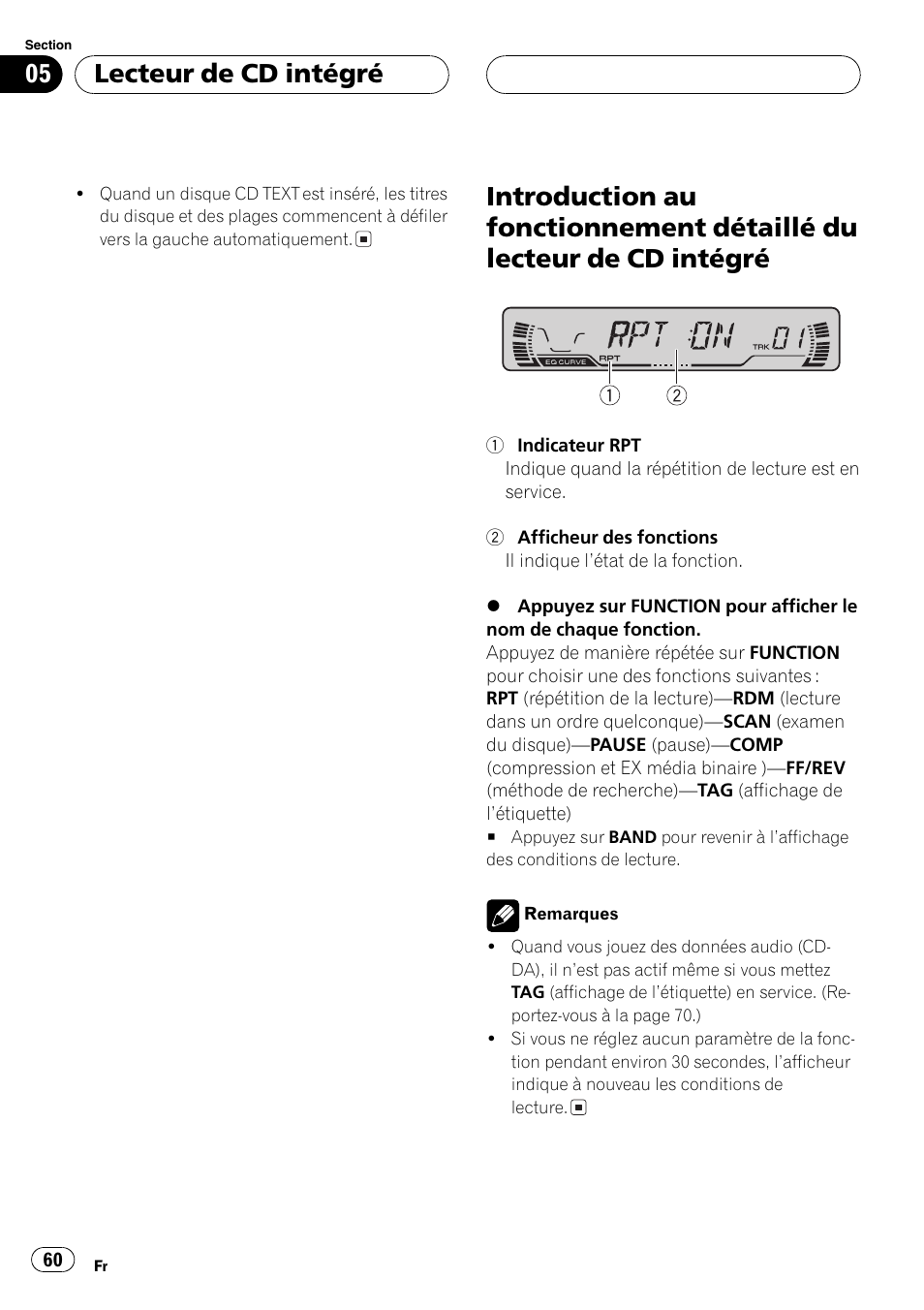 Introduction au fonctionnement détaillé du, Lecteur de cd intégré 60, Lecteur de cd intégré | Pioneer DEH-P4600MP User Manual | Page 60 / 140