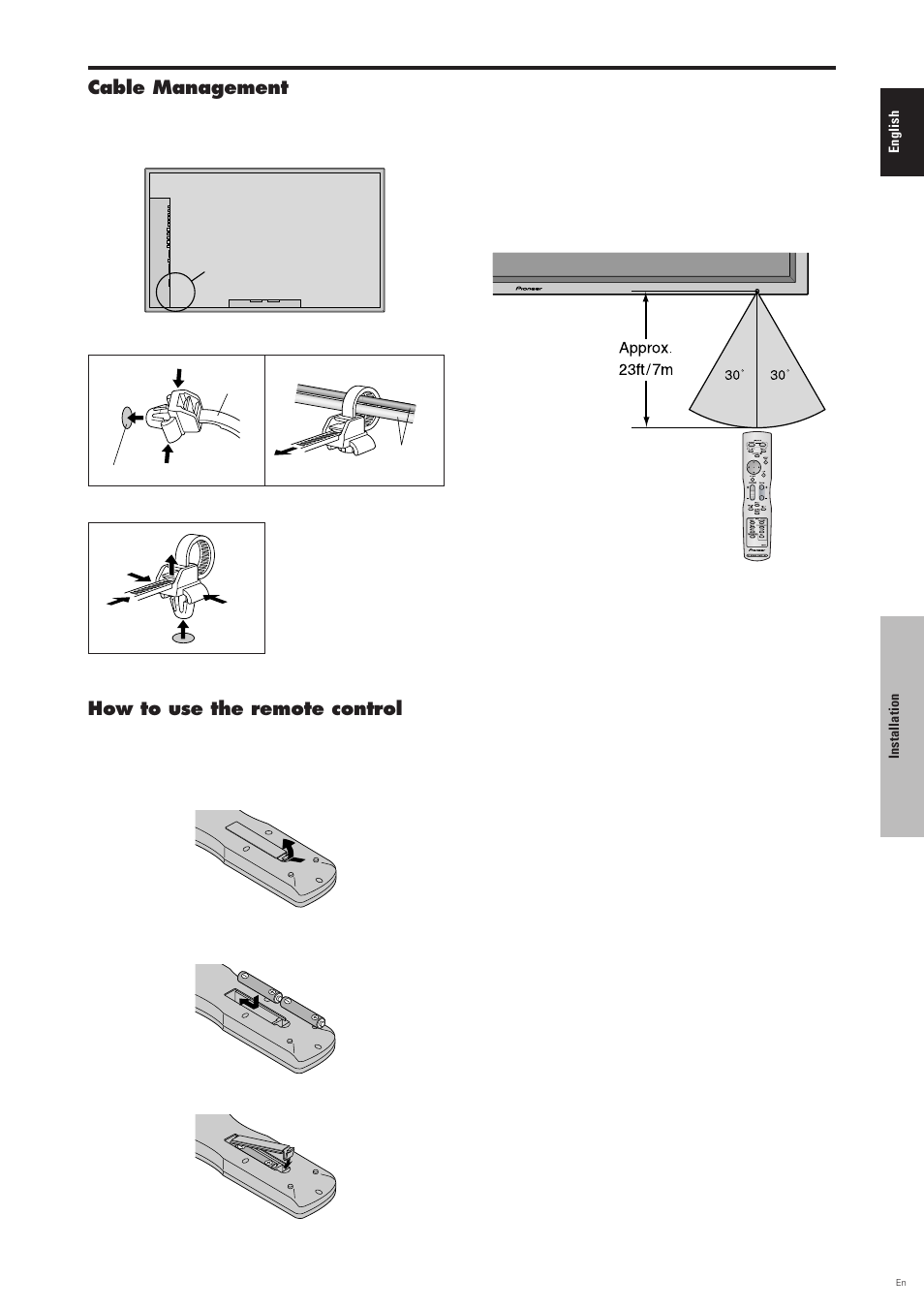 Cable management how to use the remote control | Pioneer PDP-6100HD User Manual | Page 10 / 110