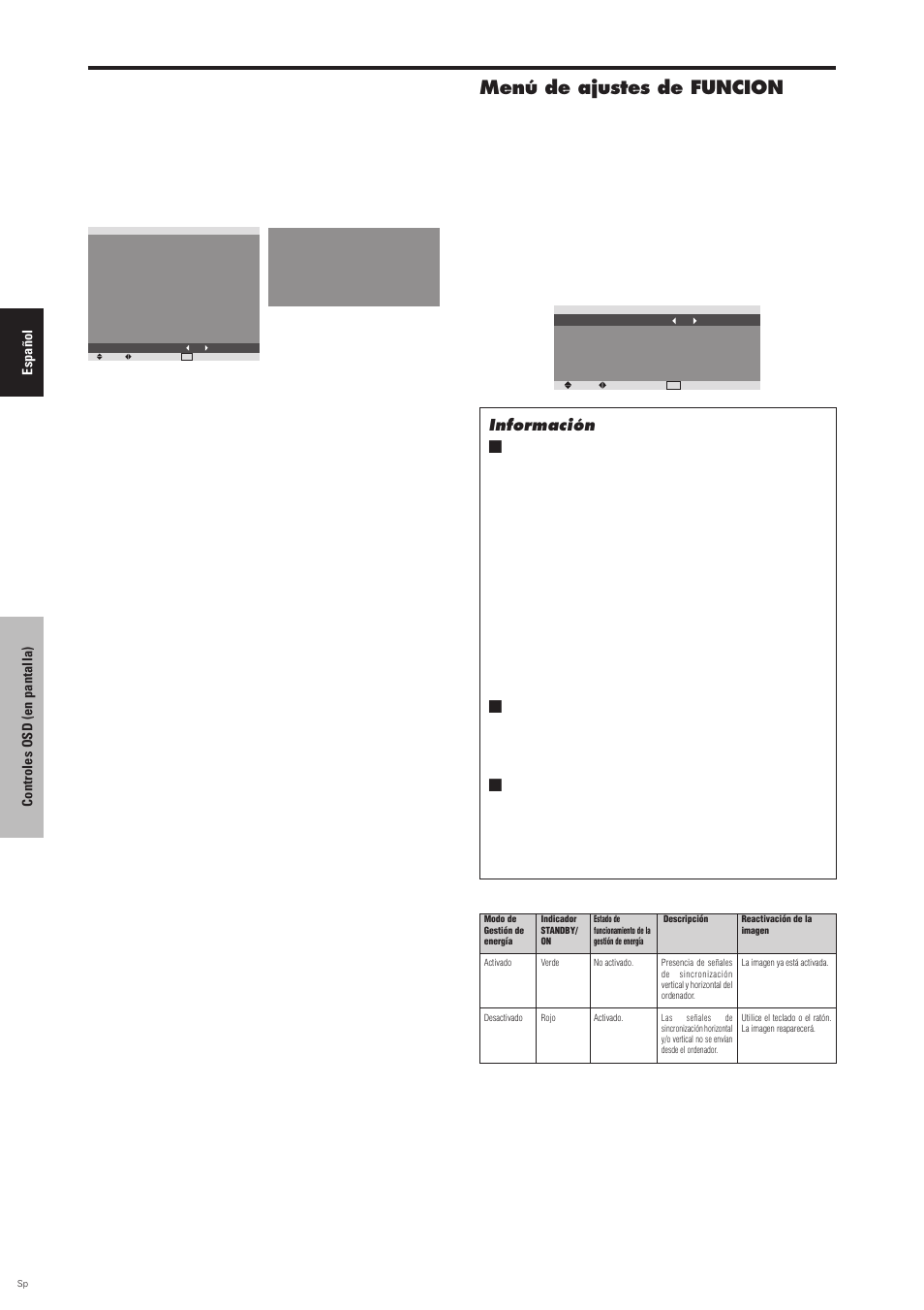 Preajuste a los valores por defecto, Menú de ajustes de funcion, Ordenador | Indicador standby/on | Pioneer PDP-6100HD User Manual | Page 100 / 110