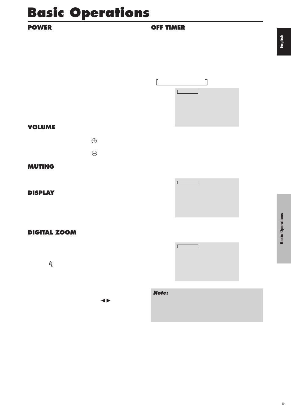Basic operations, Power, To turn the unit on and off | Volume, To adjust the sound volume, Muting, To mute the sound, Display, To check the settings, Digital zoom off timer | Pioneer PDP-6100HD User Manual | Page 14 / 110