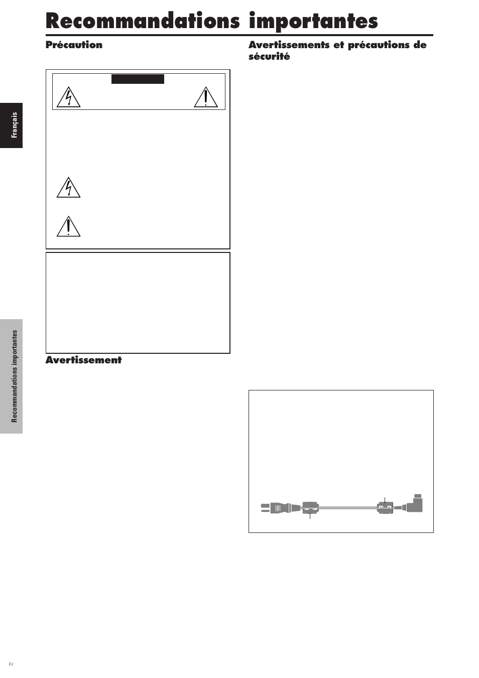 Recommandations importantes, Précaution, Avertissement | Avertissements et précautions de sécurité | Pioneer PDP-6100HD User Manual | Page 39 / 110
