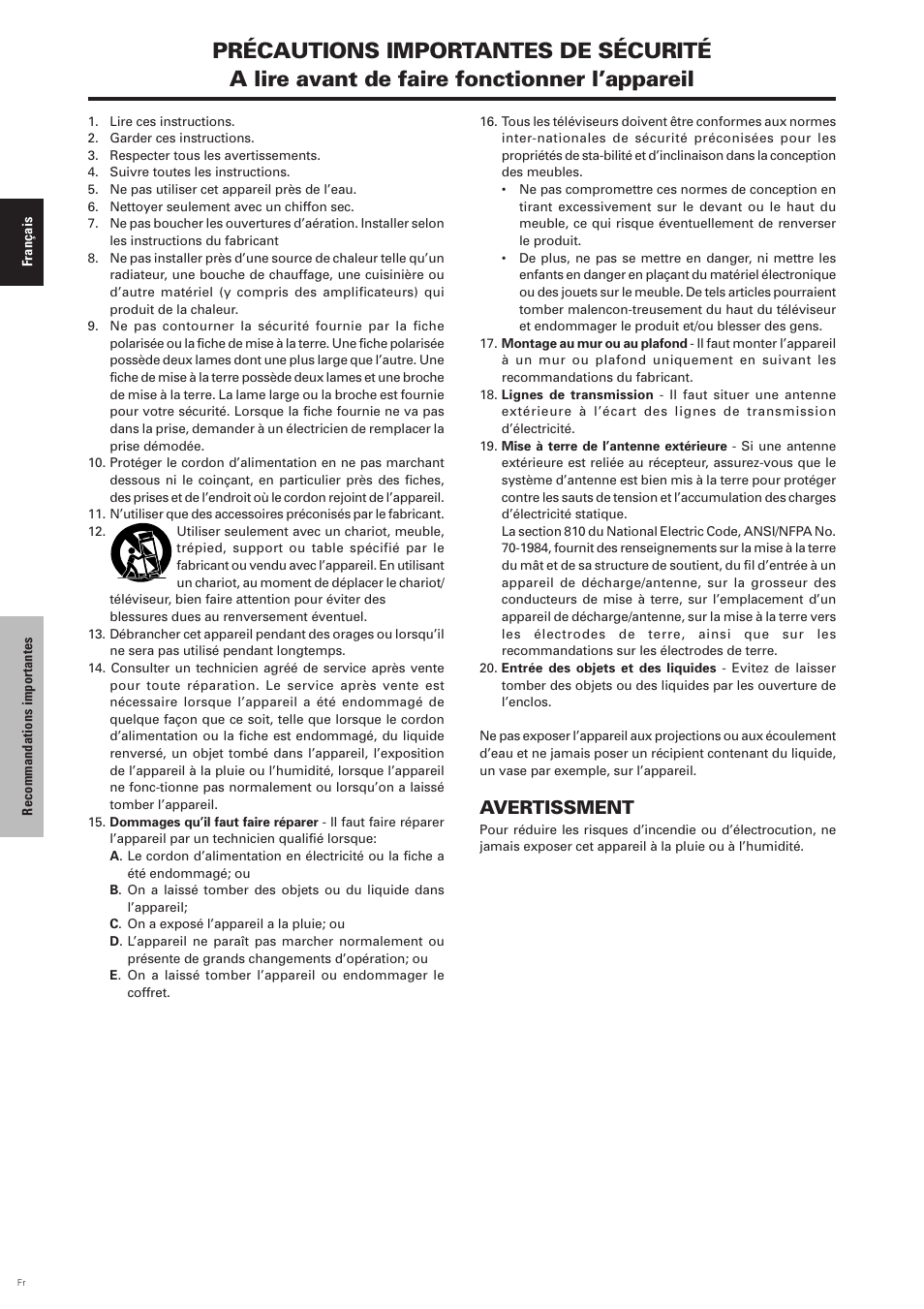 Avertissment | Pioneer PDP-6100HD User Manual | Page 41 / 110