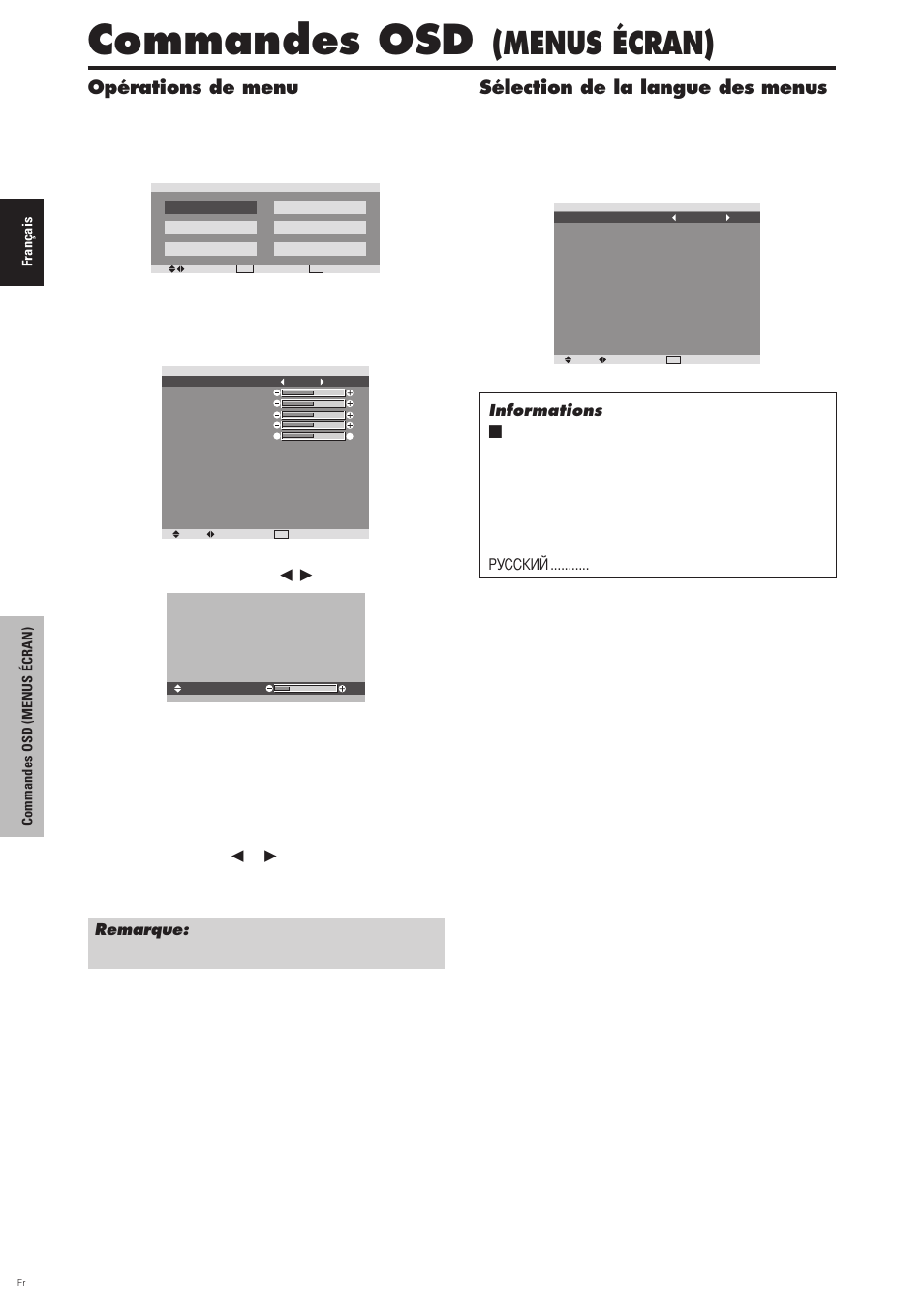 Commandes osd (menus écran), Commandes osd, Menus écran) | Opérations de menu, Sélection de la langue des menus | Pioneer PDP-6100HD User Manual | Page 54 / 110