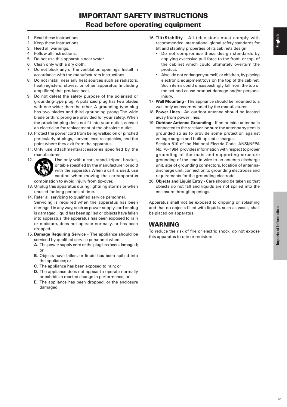 Warning | Pioneer PDP-6100HD User Manual | Page 6 / 110