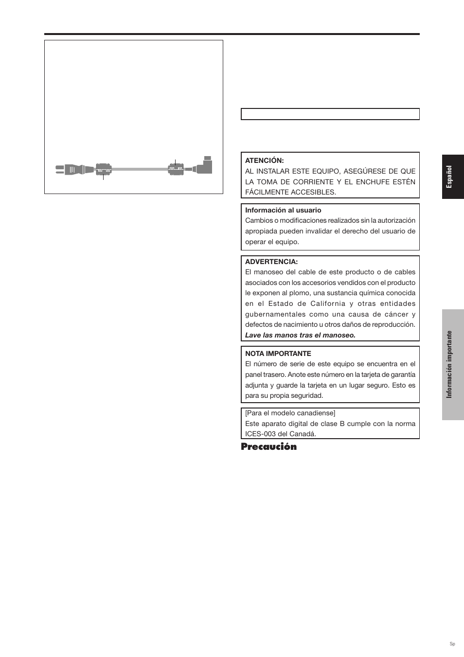 Precaución | Pioneer PDP-6100HD User Manual | Page 76 / 110