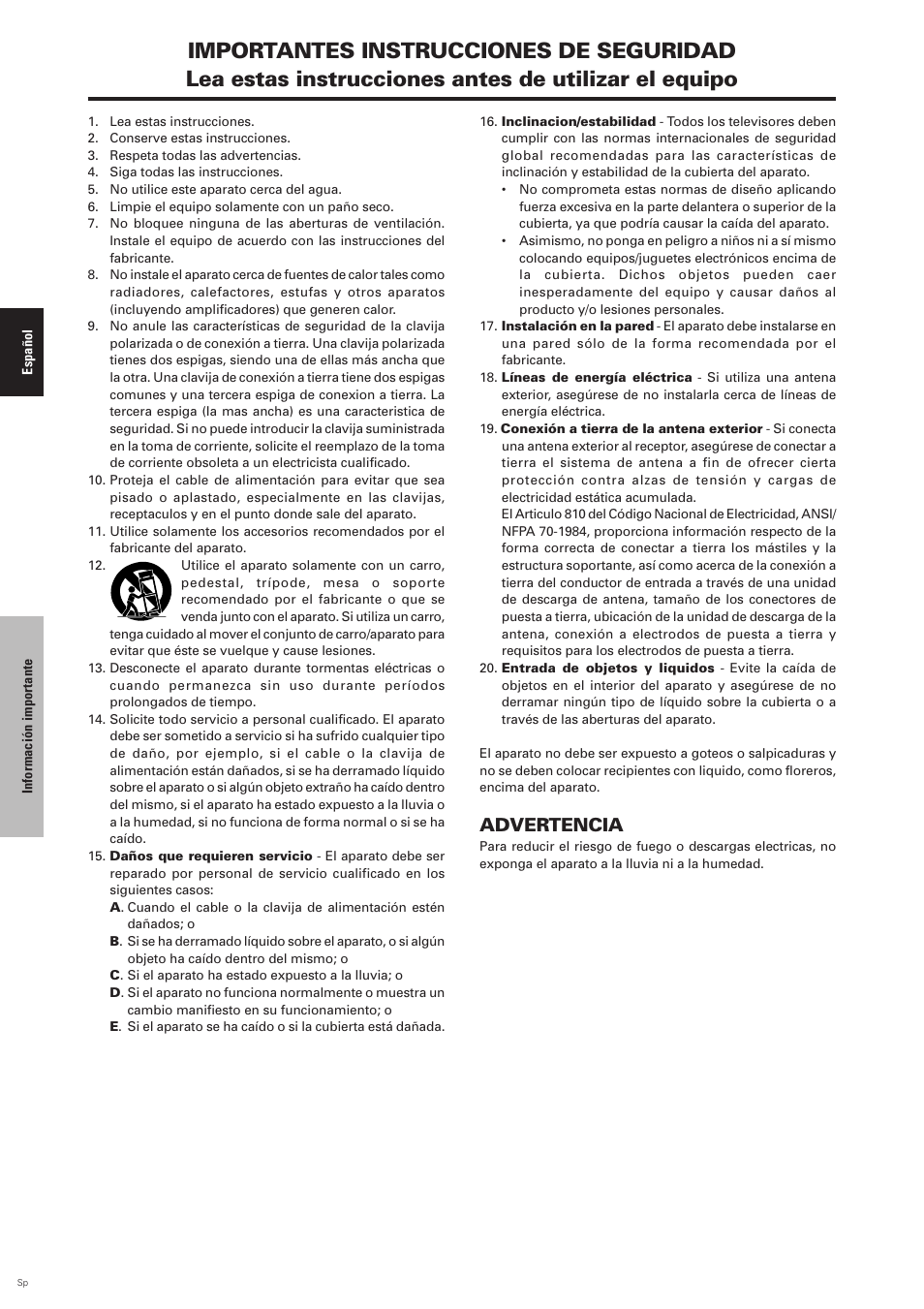 Advertencia | Pioneer PDP-6100HD User Manual | Page 77 / 110
