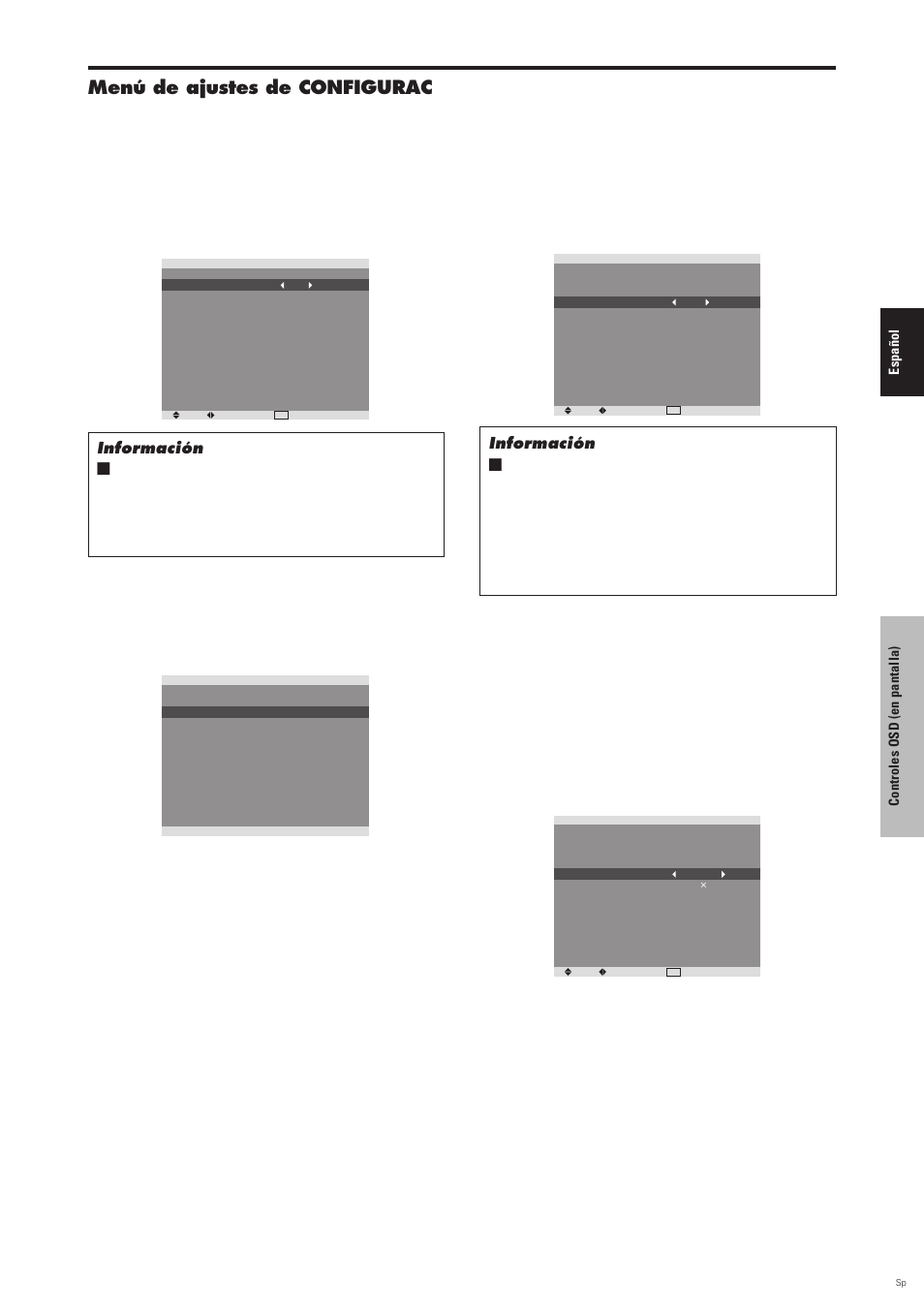 Menú de ajustes de configurac, Adecue al tamaño de la pantalla, Ajuste de una imagen de ordenador a la pantalla de | Selección rgb correcta | Pioneer PDP-6100HD User Manual | Page 97 / 110