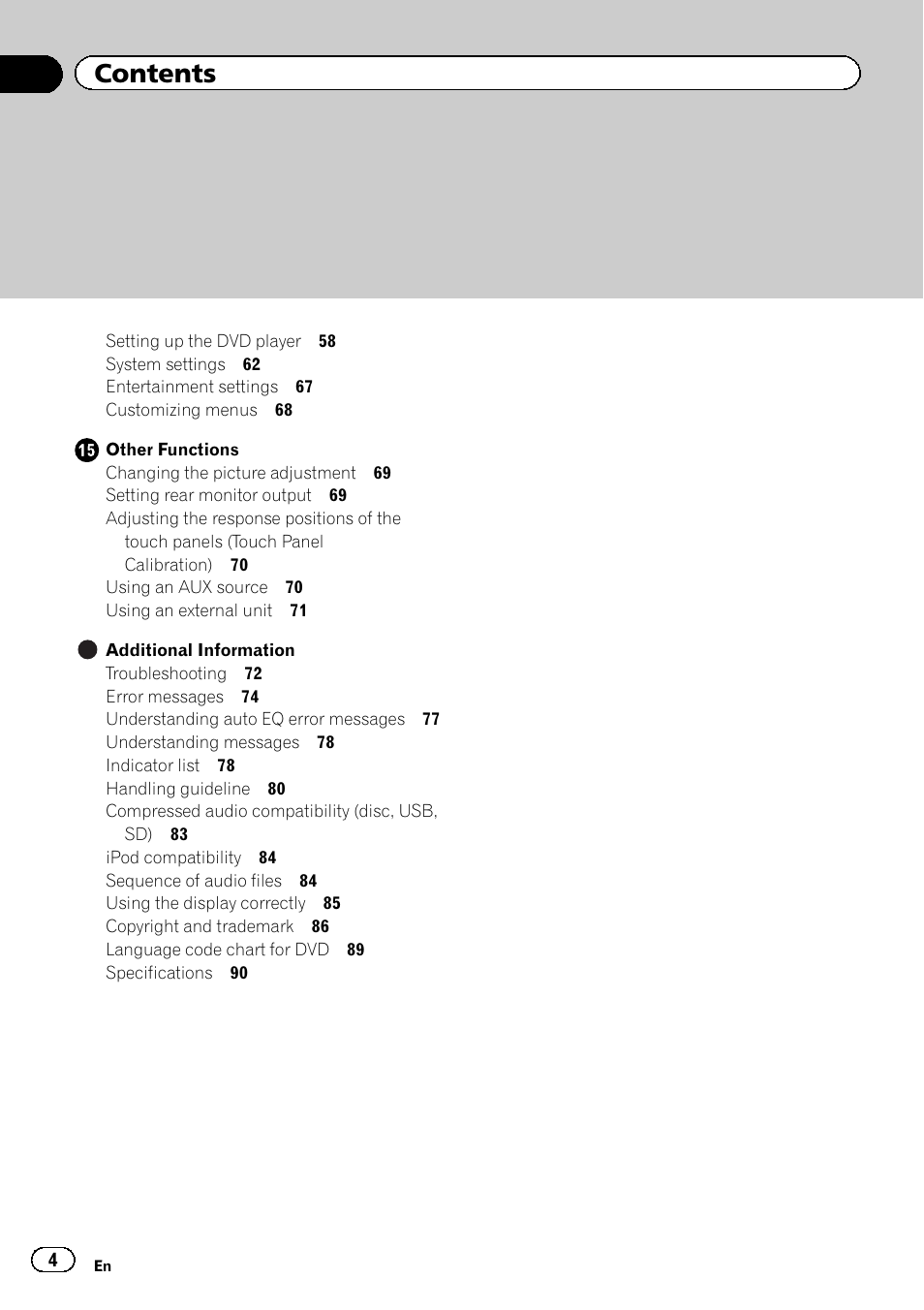 Pioneer AVH-P3200BT User Manual | Page 4 / 96