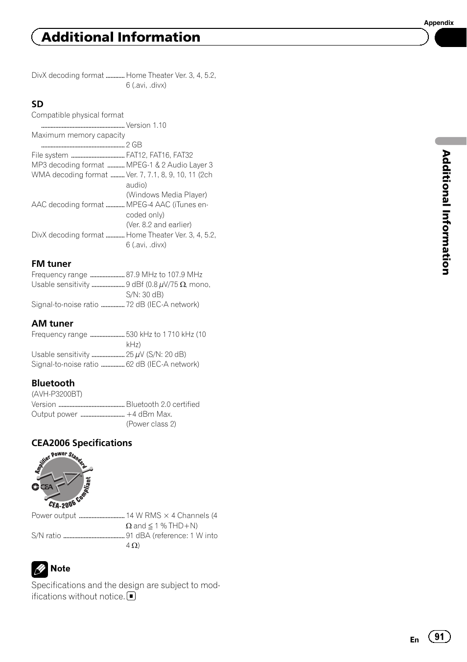 Additional information | Pioneer AVH-P3200BT User Manual | Page 91 / 96