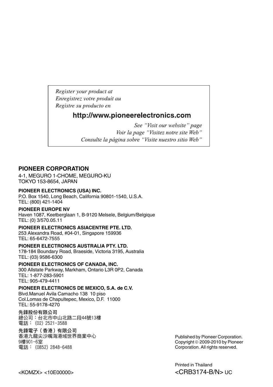 Crb3174-b/n | Pioneer AVH-P3200BT User Manual | Page 96 / 96