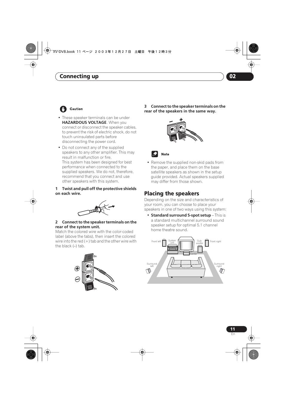 Placing the speakers, Connecting up 02 | Pioneer S-DV8 User Manual | Page 11 / 84