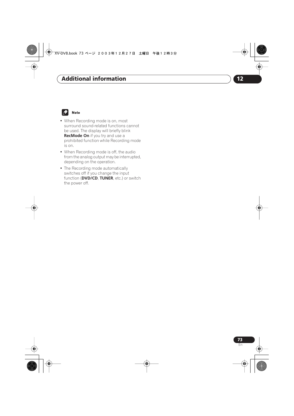 Additional information 12 | Pioneer S-DV8 User Manual | Page 73 / 84