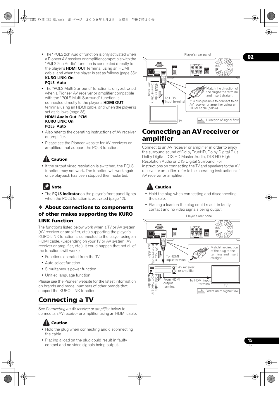 Connecting a tv, Connecting an av receiver or amplifier, Connecting a tv connecting an av | Receiver or amplifier | Pioneer BDP-LX52 User Manual | Page 15 / 64