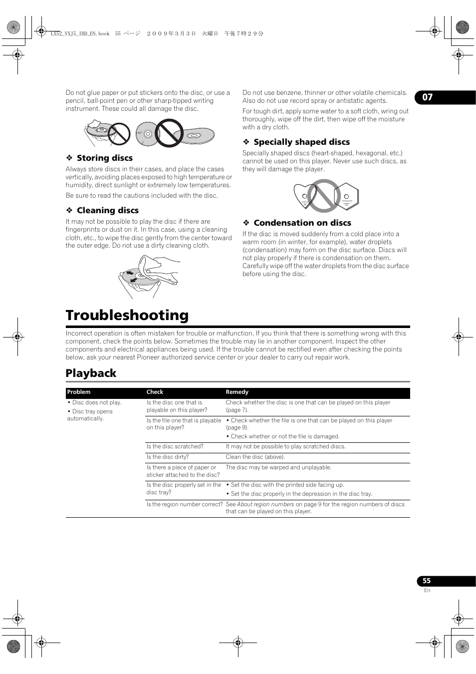 Troubleshooting, Playback, Roubleshooting | Pioneer BDP-LX52 User Manual | Page 55 / 64