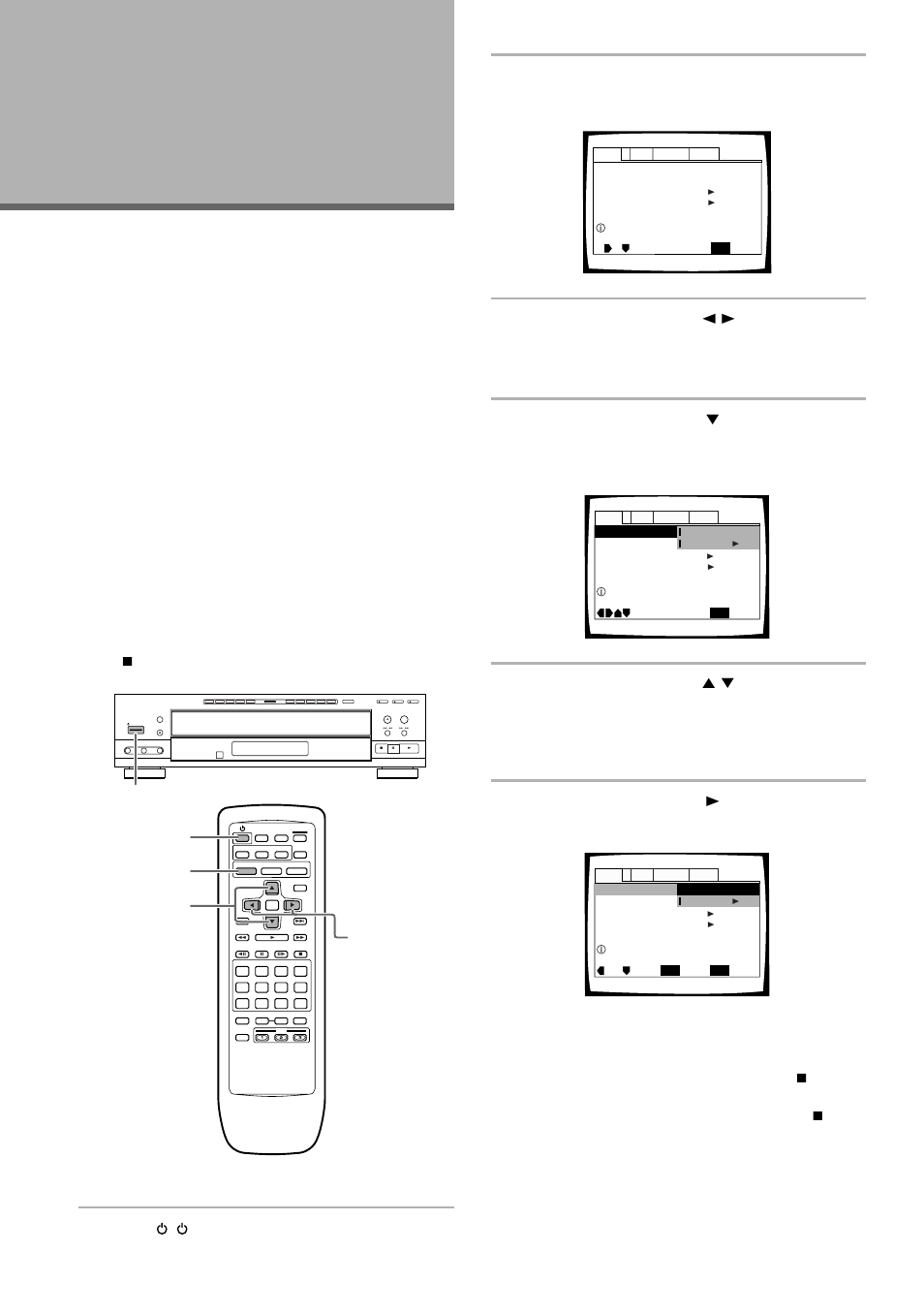 Adjusting audio and video settings, Using the setup screen menus, When setting up for the first time | Press setup, Press the cursor button ( ∞) to enter the menu | Pioneer DV-C302D User Manual | Page 28 / 64