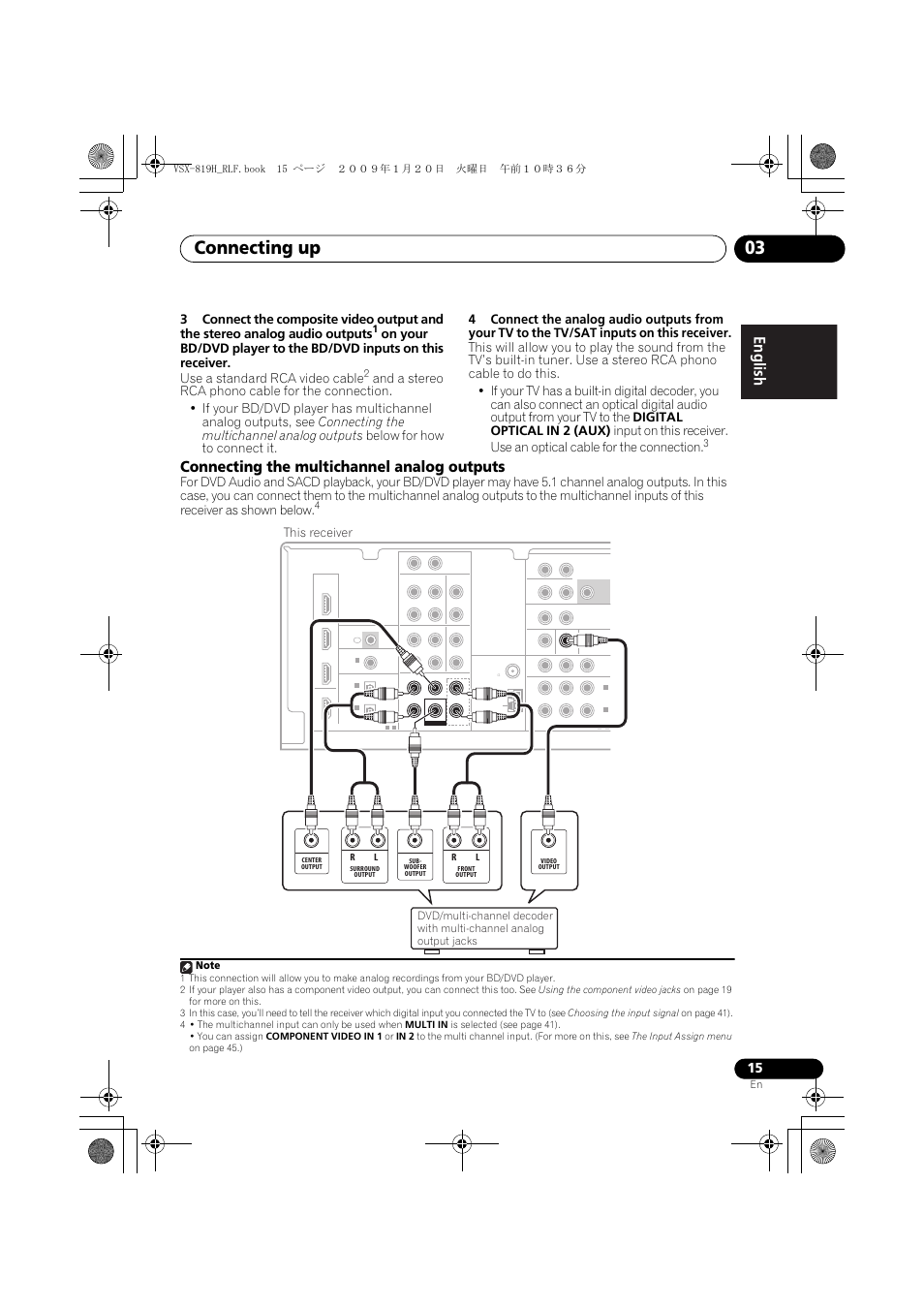 Connecting the multichannel analog outputs, Connecting up 03, This receiver | Pioneer VSX-819H-S User Manual | Page 15 / 211