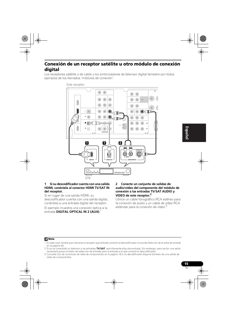 English español, 12 stb este receptor, Nota | Pioneer VSX-819H-S User Manual | Page 155 / 211