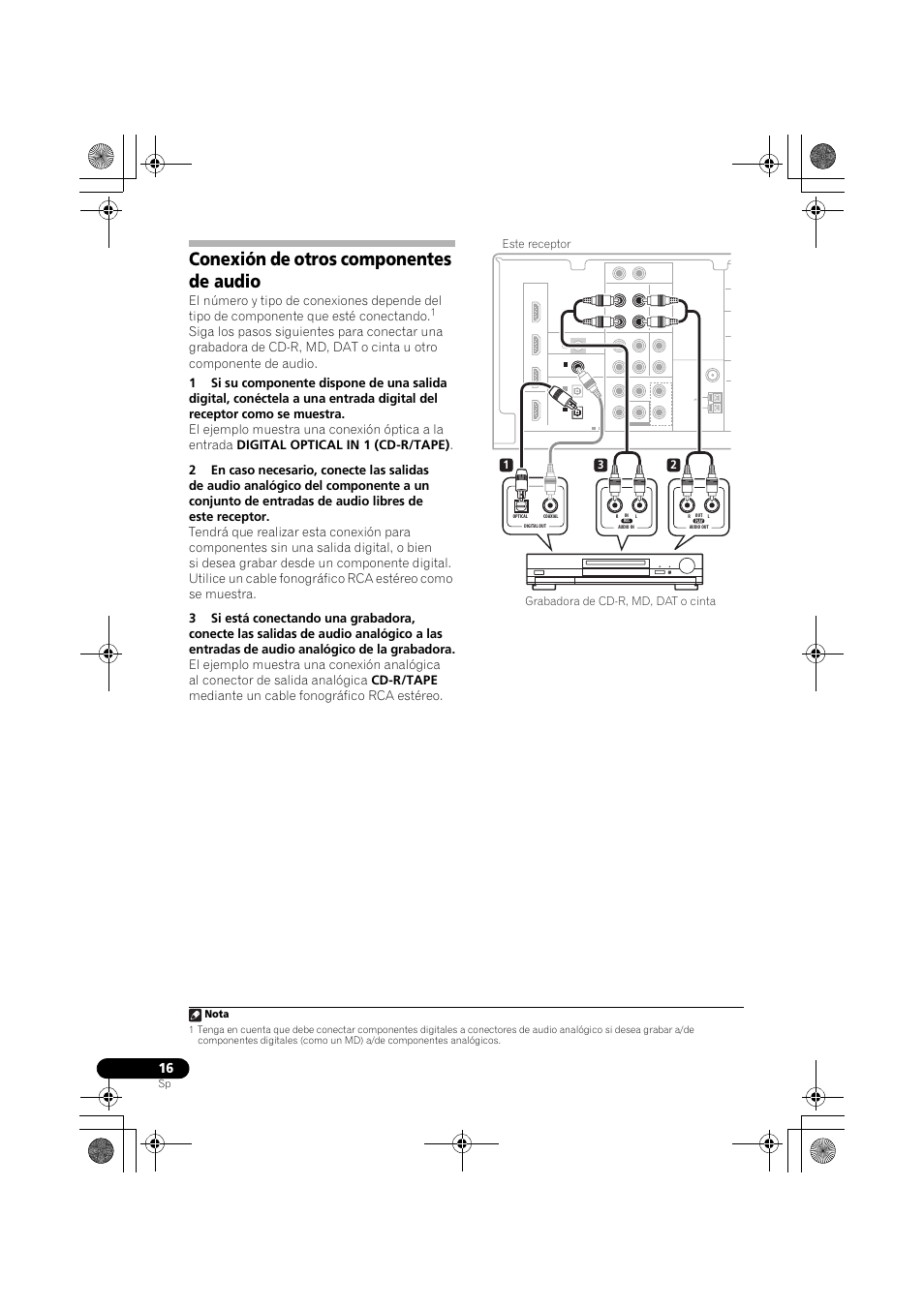 Conexión de otros componentes de audio, Nota | Pioneer VSX-819H-S User Manual | Page 156 / 211