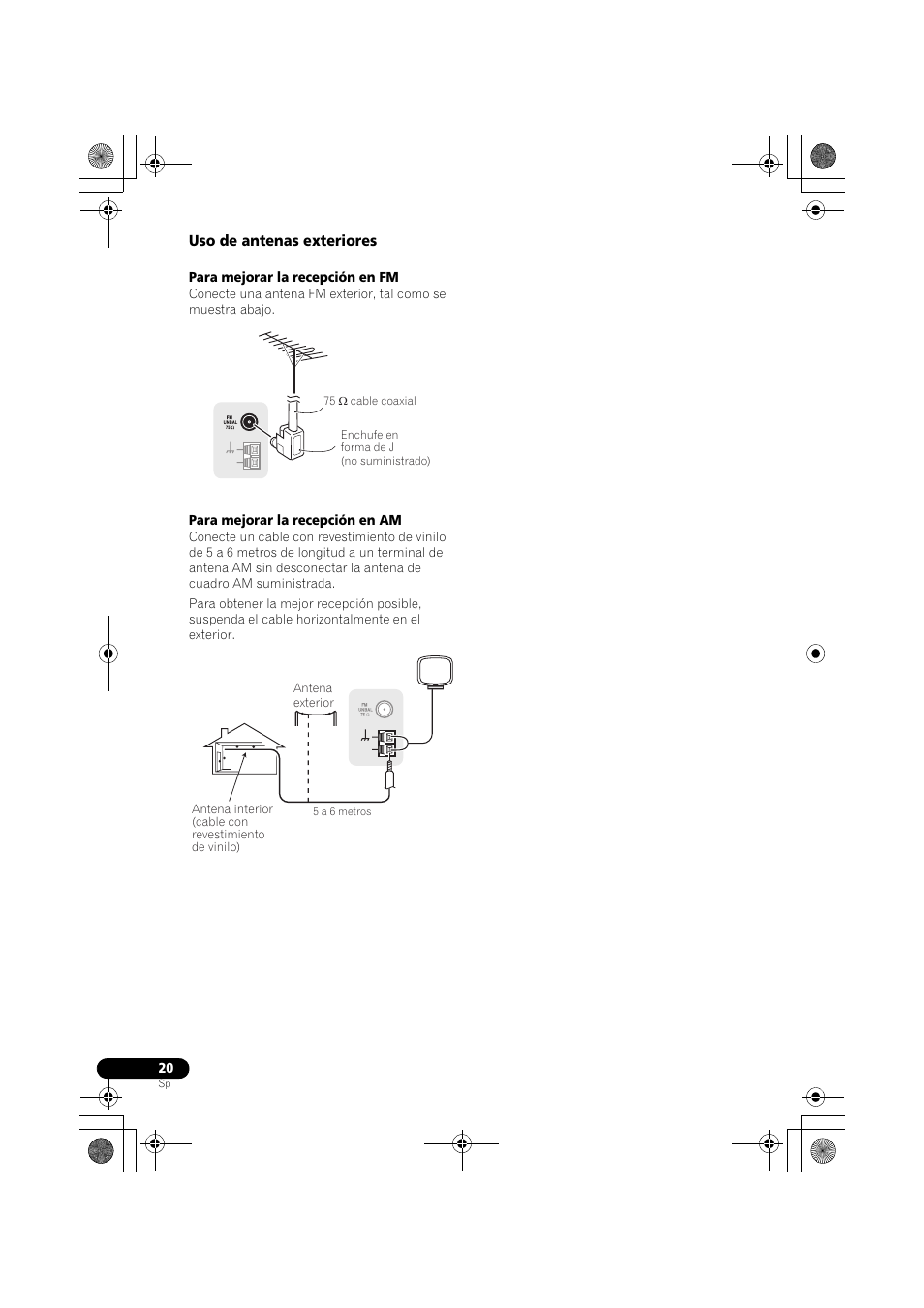 Uso de antenas exteriores, Para mejorar la recepción en fm, Para mejorar la recepción en am | Pioneer VSX-819H-S User Manual | Page 160 / 211