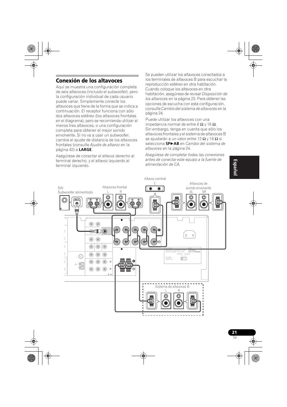 Conexión de los altavoces, English español | Pioneer VSX-819H-S User Manual | Page 161 / 211