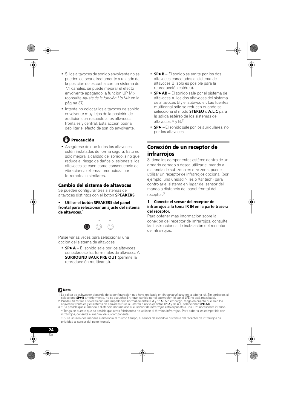 Cambio del sistema de altavoces, Conexión de un receptor de infrarrojos | Pioneer VSX-819H-S User Manual | Page 164 / 211