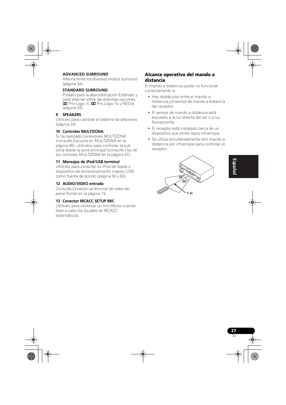 Alcance operativo del mando a distancia | Pioneer VSX-819H-S User Manual | Page 167 / 211