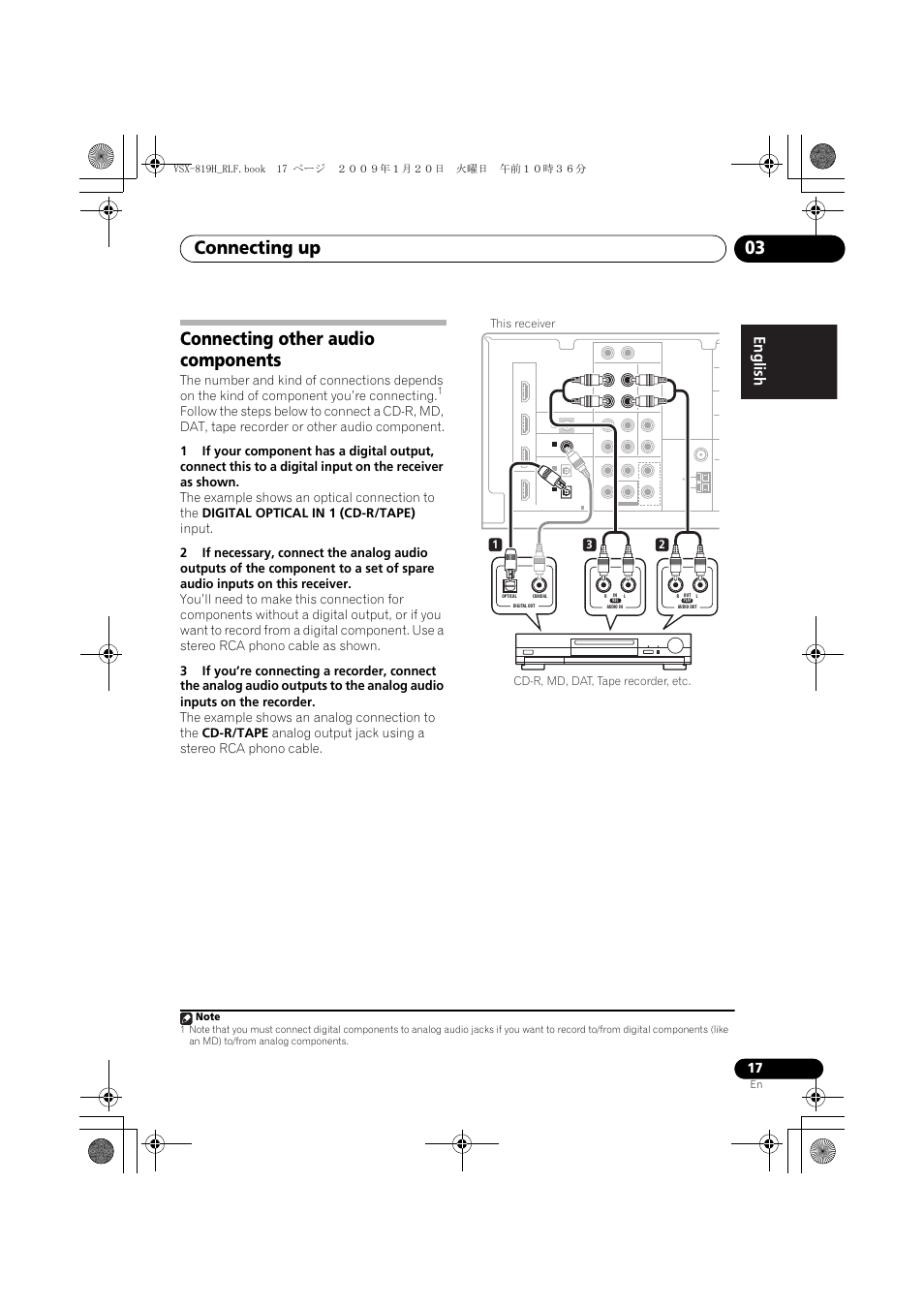 Connecting other audio components, Connecting up 03 | Pioneer VSX-819H-S User Manual | Page 17 / 211