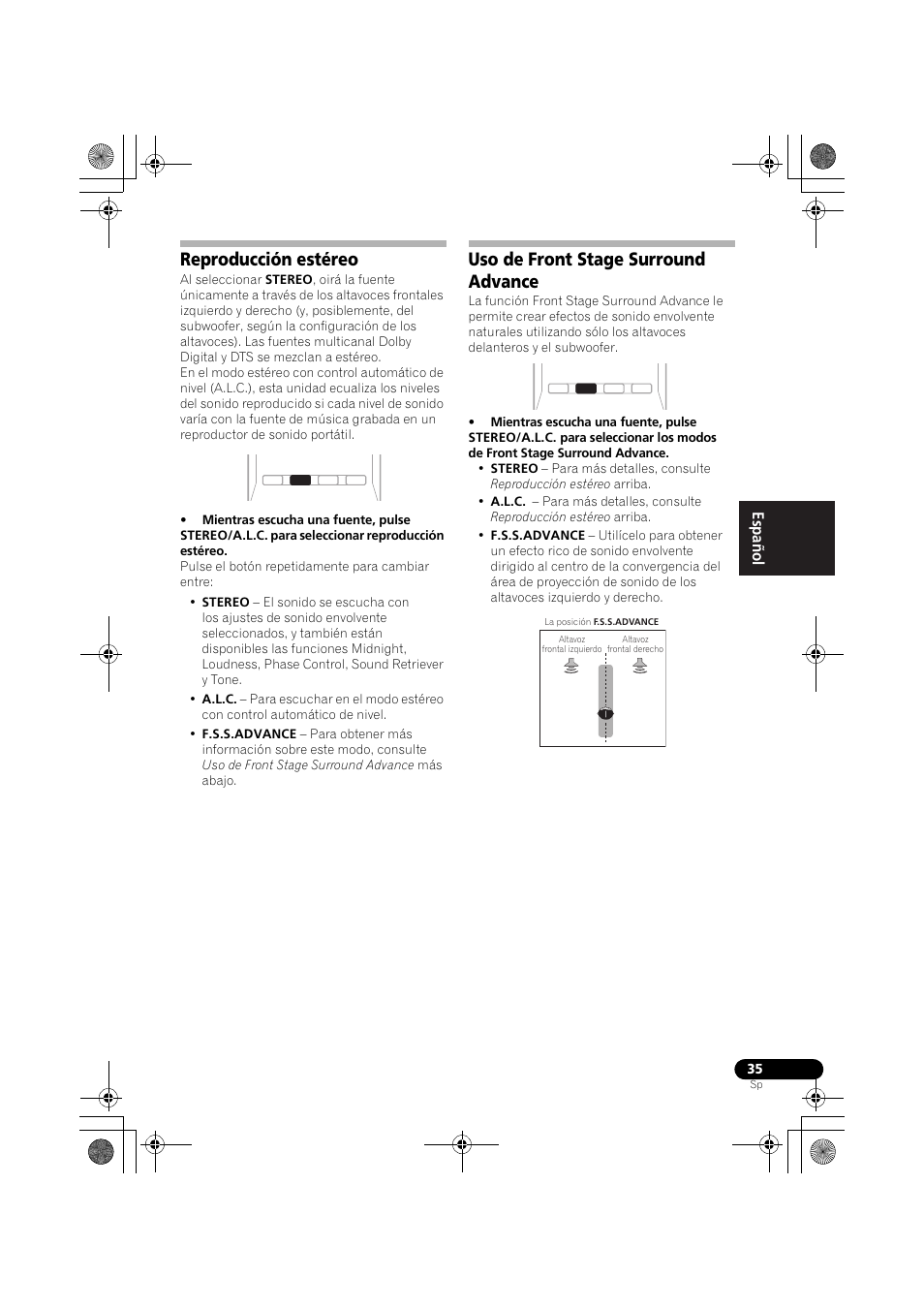 Reproducción estéreo, Uso de front stage surround advance, English español | Pioneer VSX-819H-S User Manual | Page 175 / 211