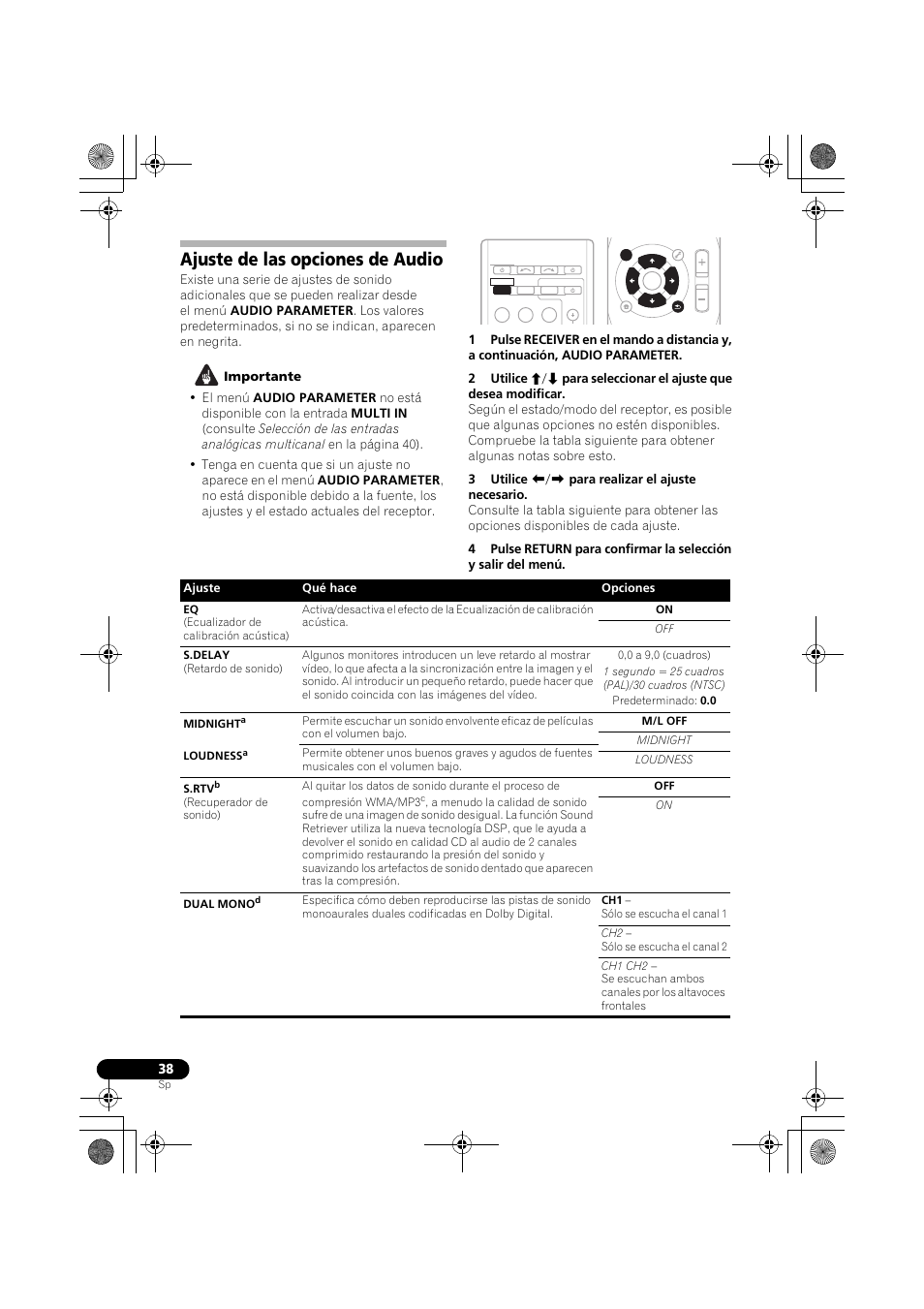 Ajuste de las opciones de audio | Pioneer VSX-819H-S User Manual | Page 178 / 211