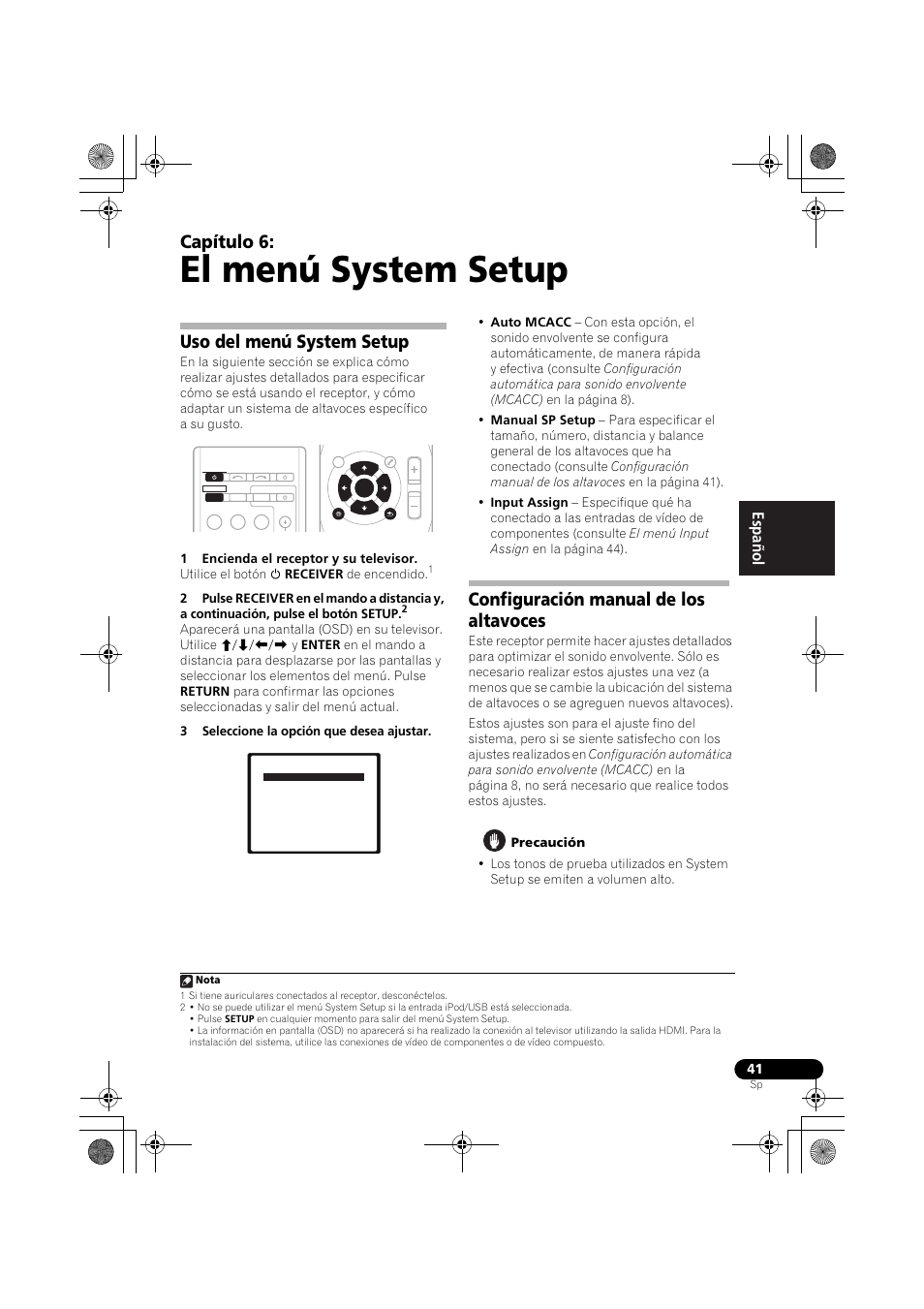 El menú system setup, Capítulo 6, Uso del menú system setup | Configuración manual de los altavoces, English español | Pioneer VSX-819H-S User Manual | Page 181 / 211