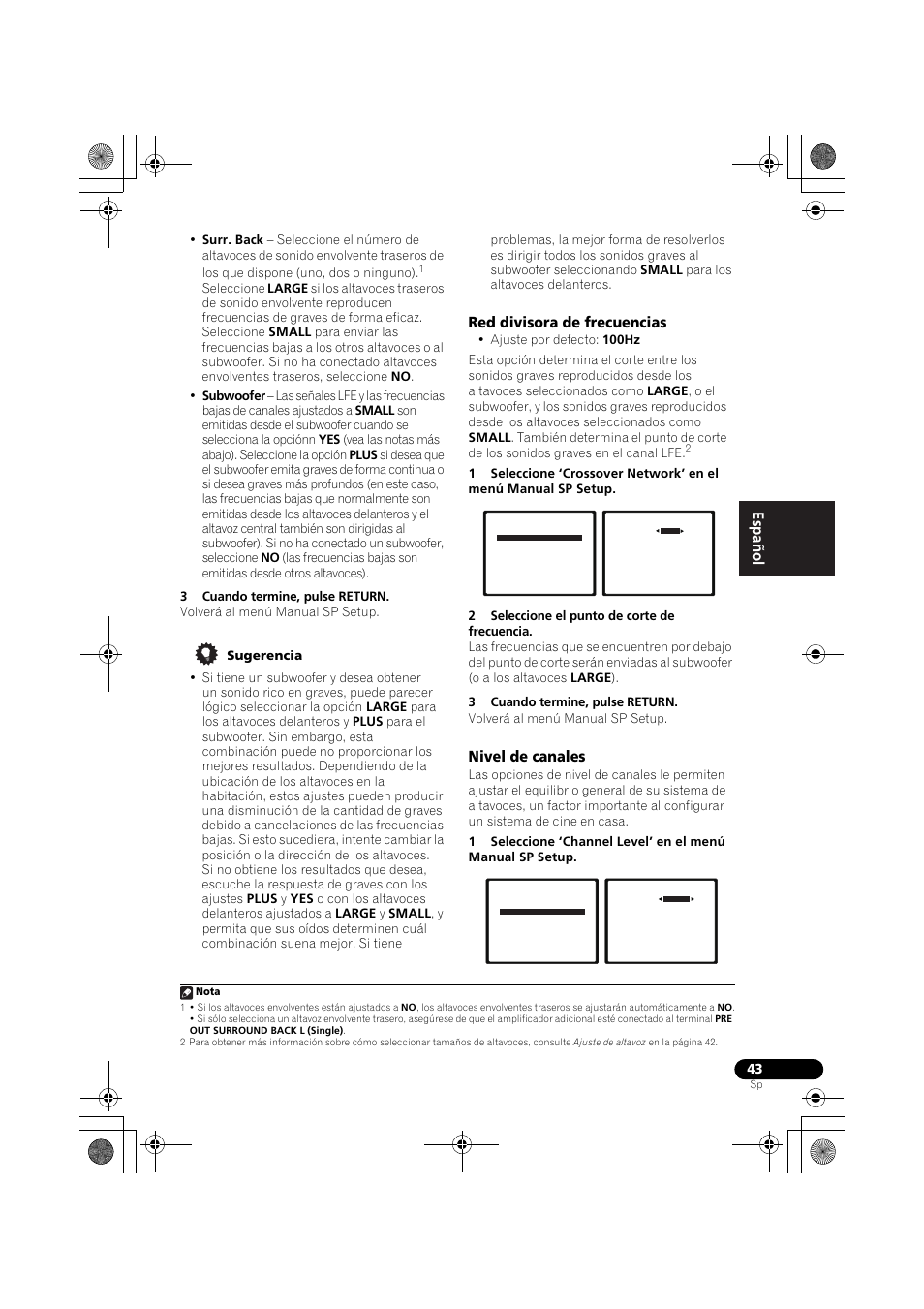 Red divisora de frecuencias nivel de canales, English español, Red divisora de frecuencias | Nivel de canales | Pioneer VSX-819H-S User Manual | Page 183 / 211