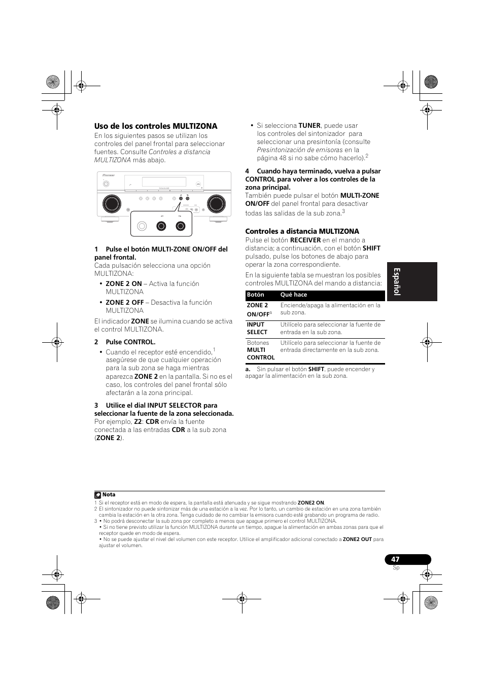 Uso de los controles multizona, English español | Pioneer VSX-819H-S User Manual | Page 187 / 211