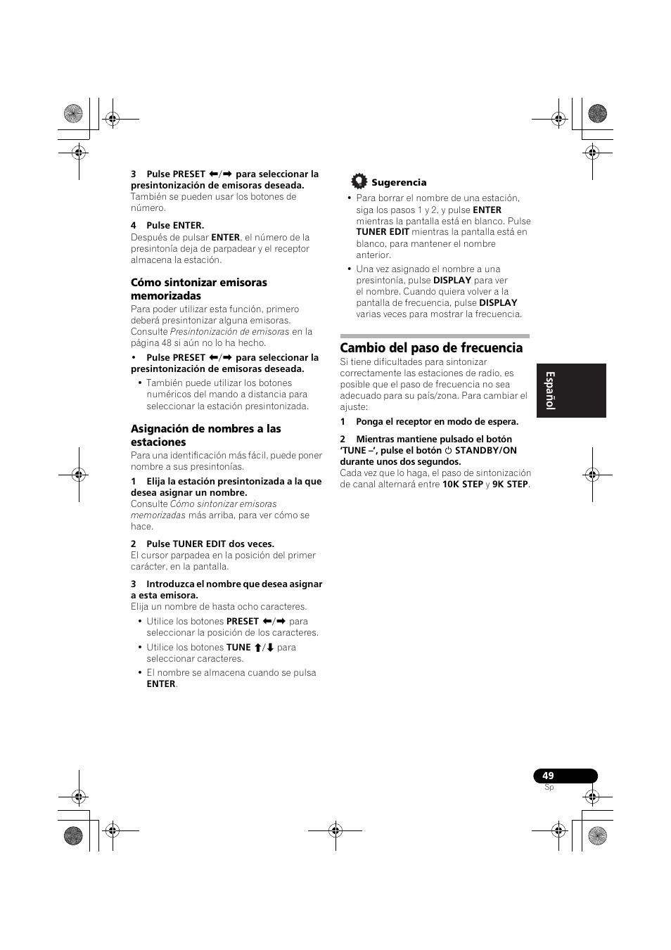 Cambio del paso de frecuencia | Pioneer VSX-819H-S User Manual | Page 189 / 211