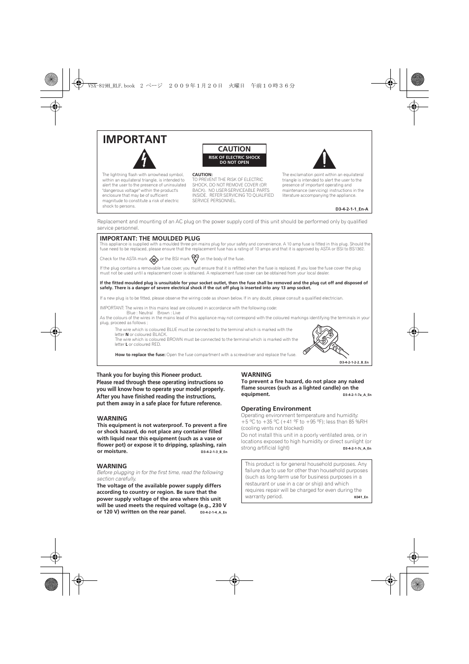 Important, Caution | Pioneer VSX-819H-S User Manual | Page 2 / 211