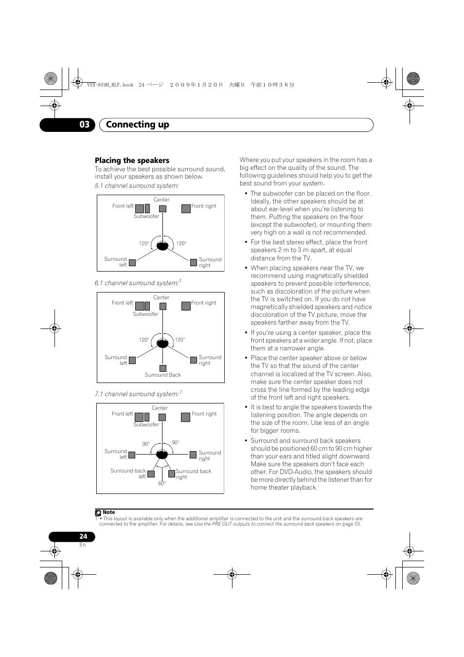 Placing the speakers, Connecting up 03 | Pioneer VSX-819H-S User Manual | Page 24 / 211