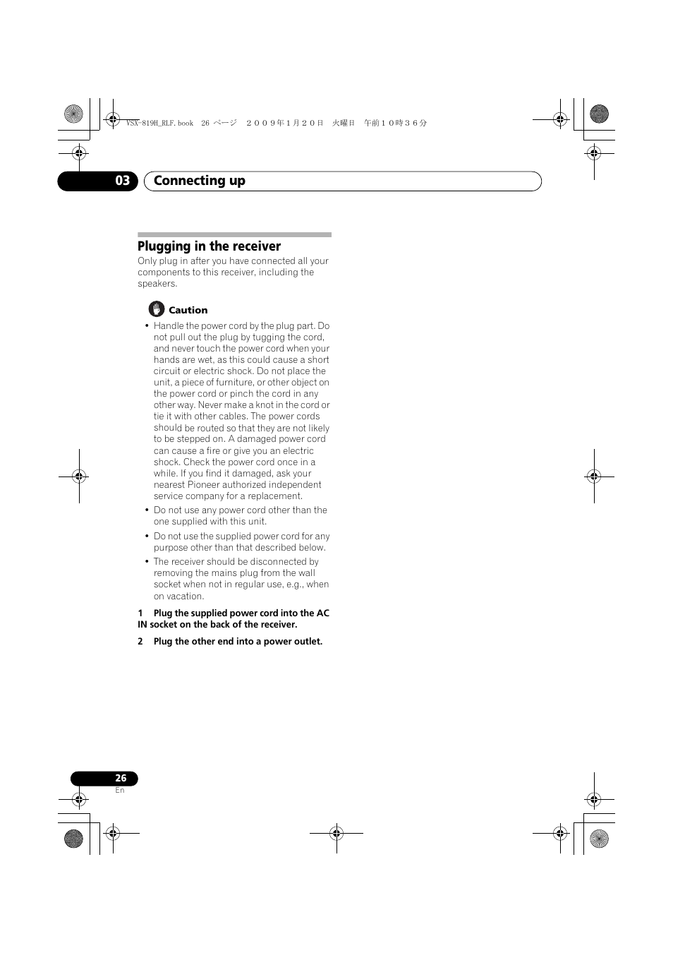 Plugging in the receiver, Connecting up 03 | Pioneer VSX-819H-S User Manual | Page 26 / 211