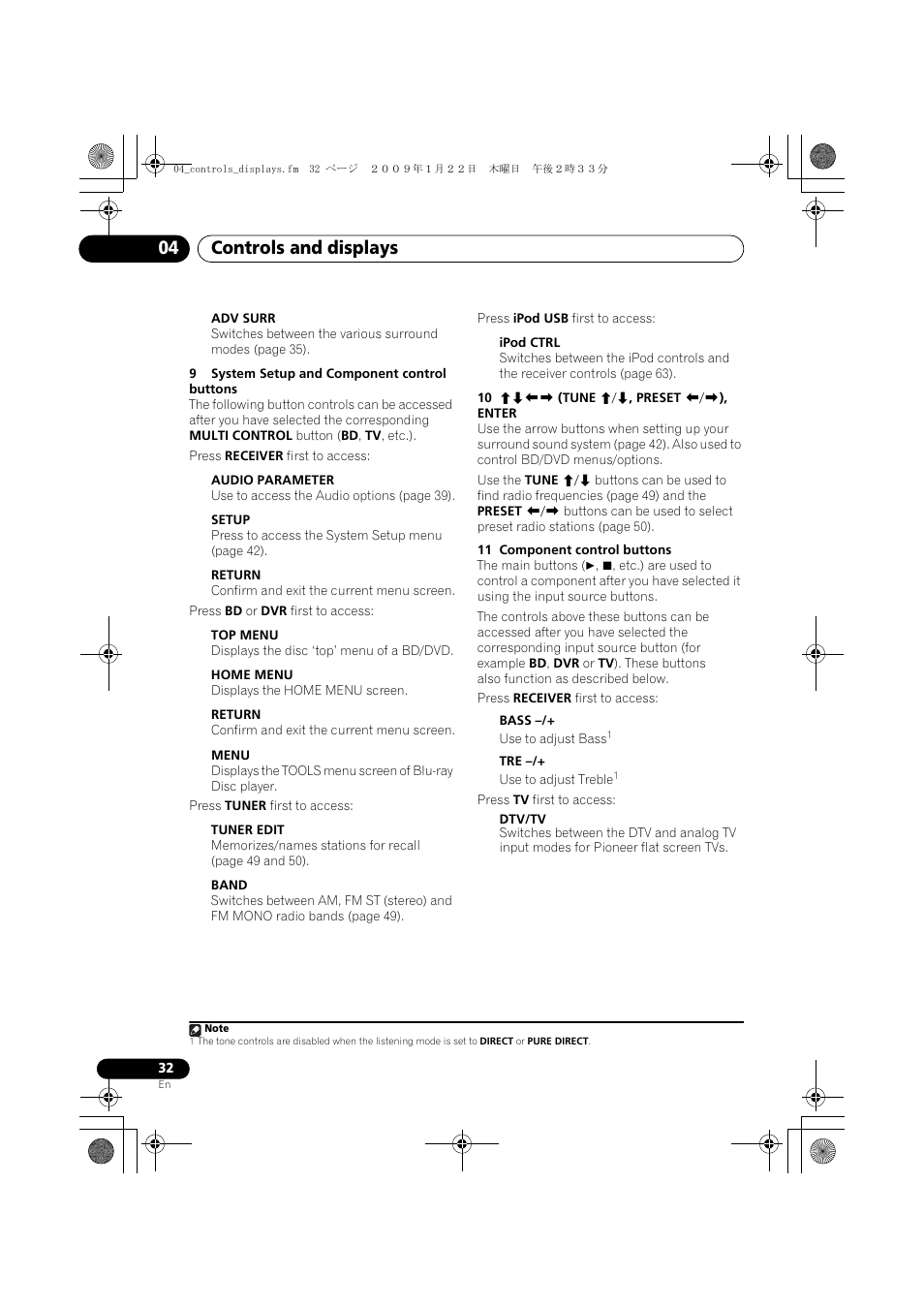 Controls and displays 04 | Pioneer VSX-819H-S User Manual | Page 32 / 211