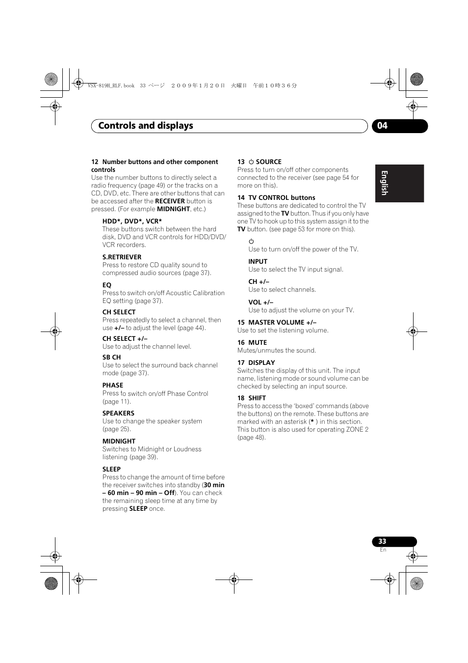 Controls and displays 04 | Pioneer VSX-819H-S User Manual | Page 33 / 211