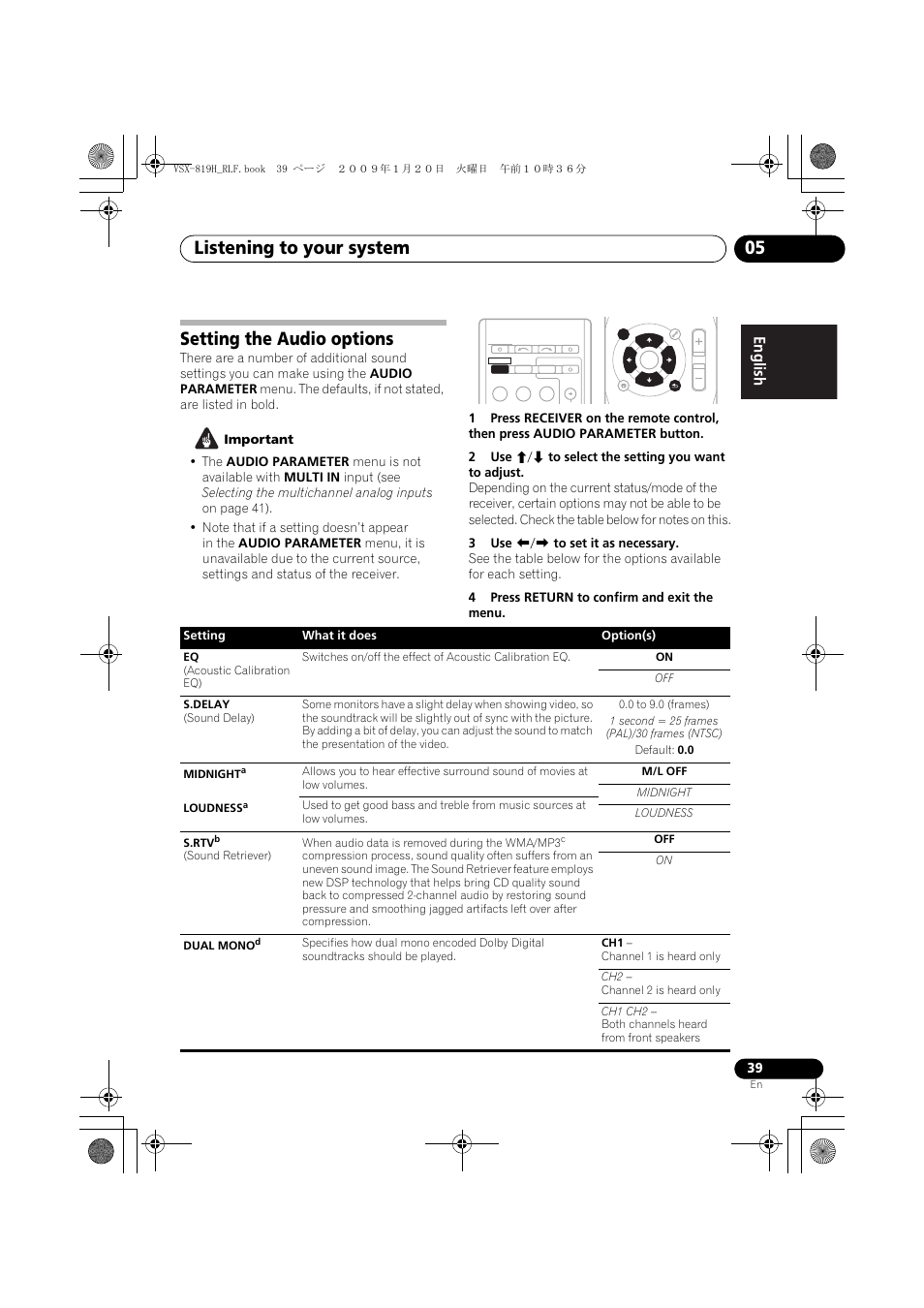 Setting the audio options, Listening to your system 05 | Pioneer VSX-819H-S User Manual | Page 39 / 211