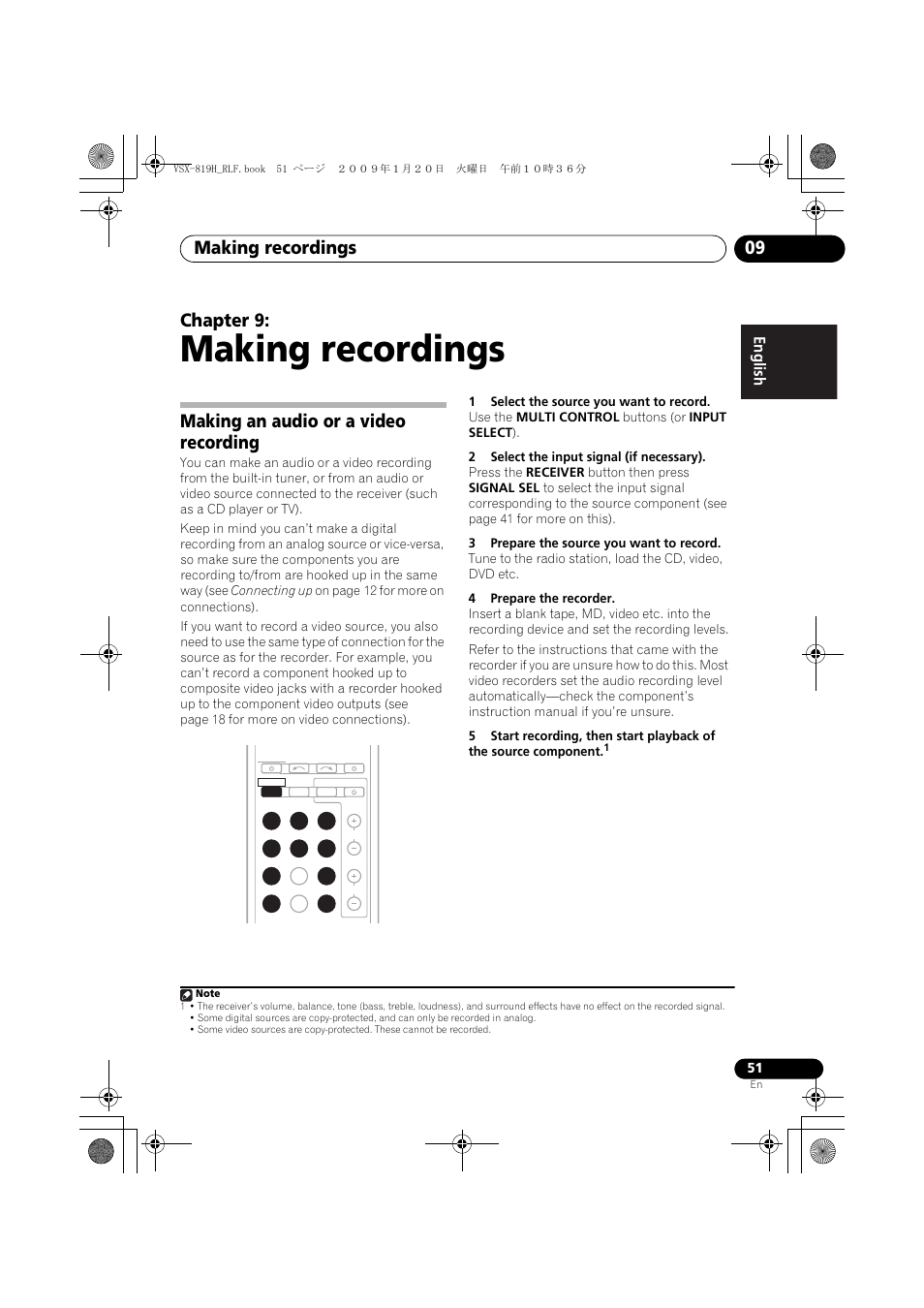 Making recordings, Making an audio or a video recording, Making recordings 09 | Chapter 9 | Pioneer VSX-819H-S User Manual | Page 51 / 211