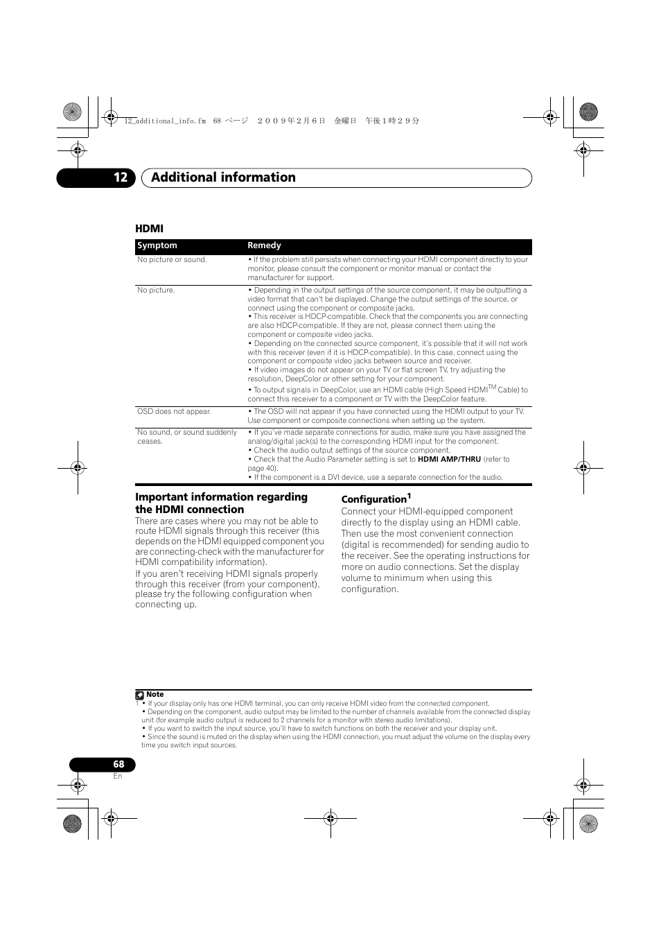 Hdmi, Additional information 12 | Pioneer VSX-819H-S User Manual | Page 68 / 211