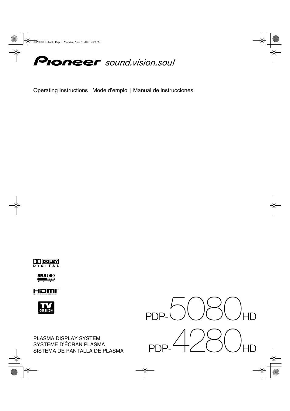 Pioneer PDP-5080HD User Manual | 285 pages