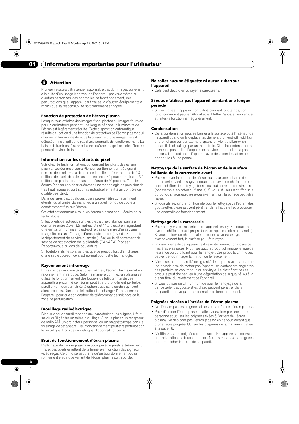 Informations importantes pour l’utilisateur 01 | Pioneer PDP-5080HD User Manual | Page 108 / 285
