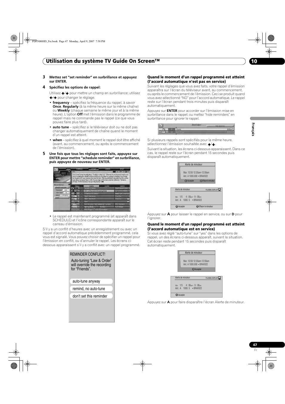 Utilisation du système tv guide on screen™ 10 | Pioneer PDP-5080HD User Manual | Page 147 / 285